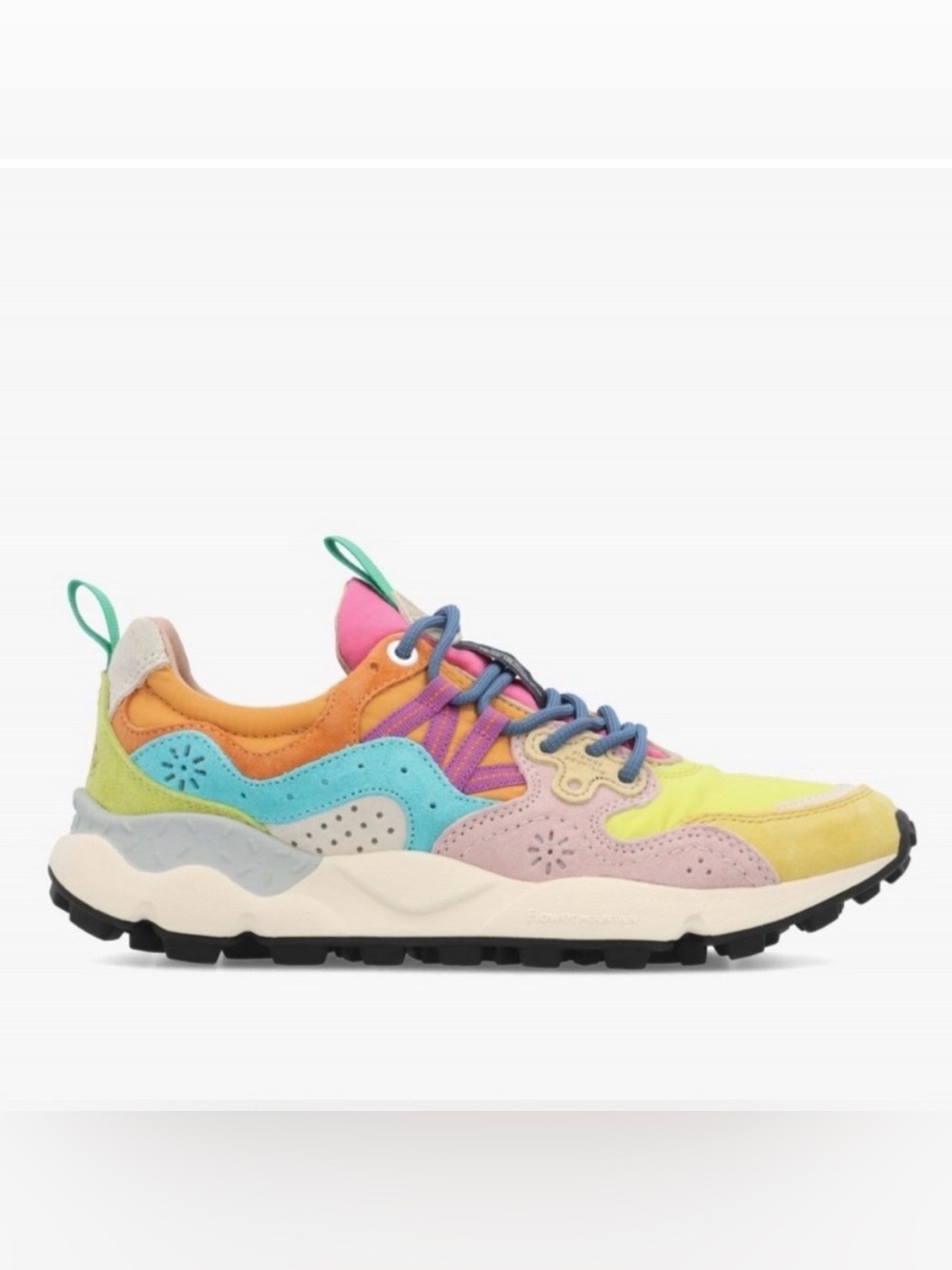 NWT Flower Mountain YAMANO 3 Yellow Light Lime Pink Suede Trainers